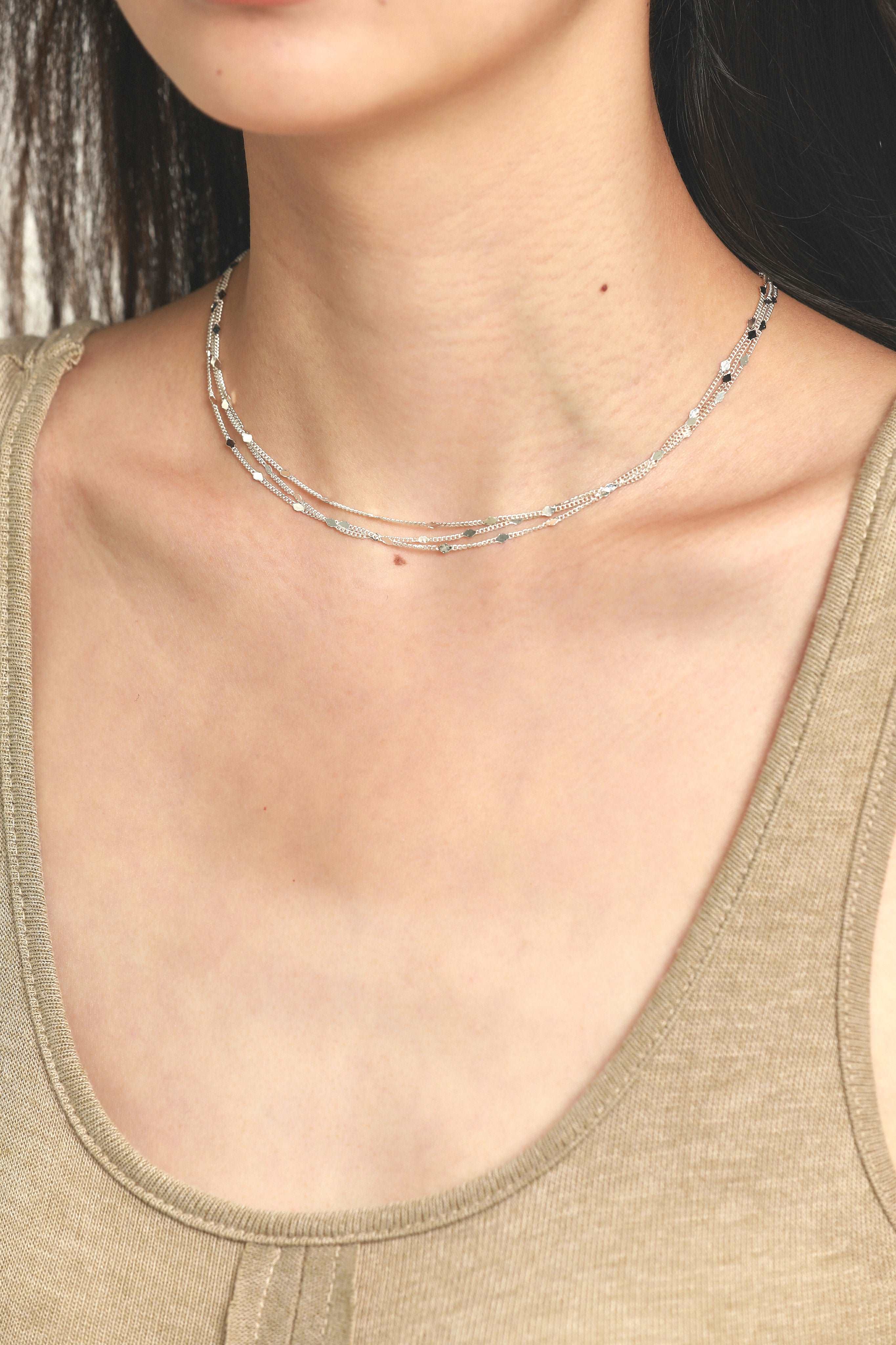 wearing 925 Silver Multi-layer Necklace