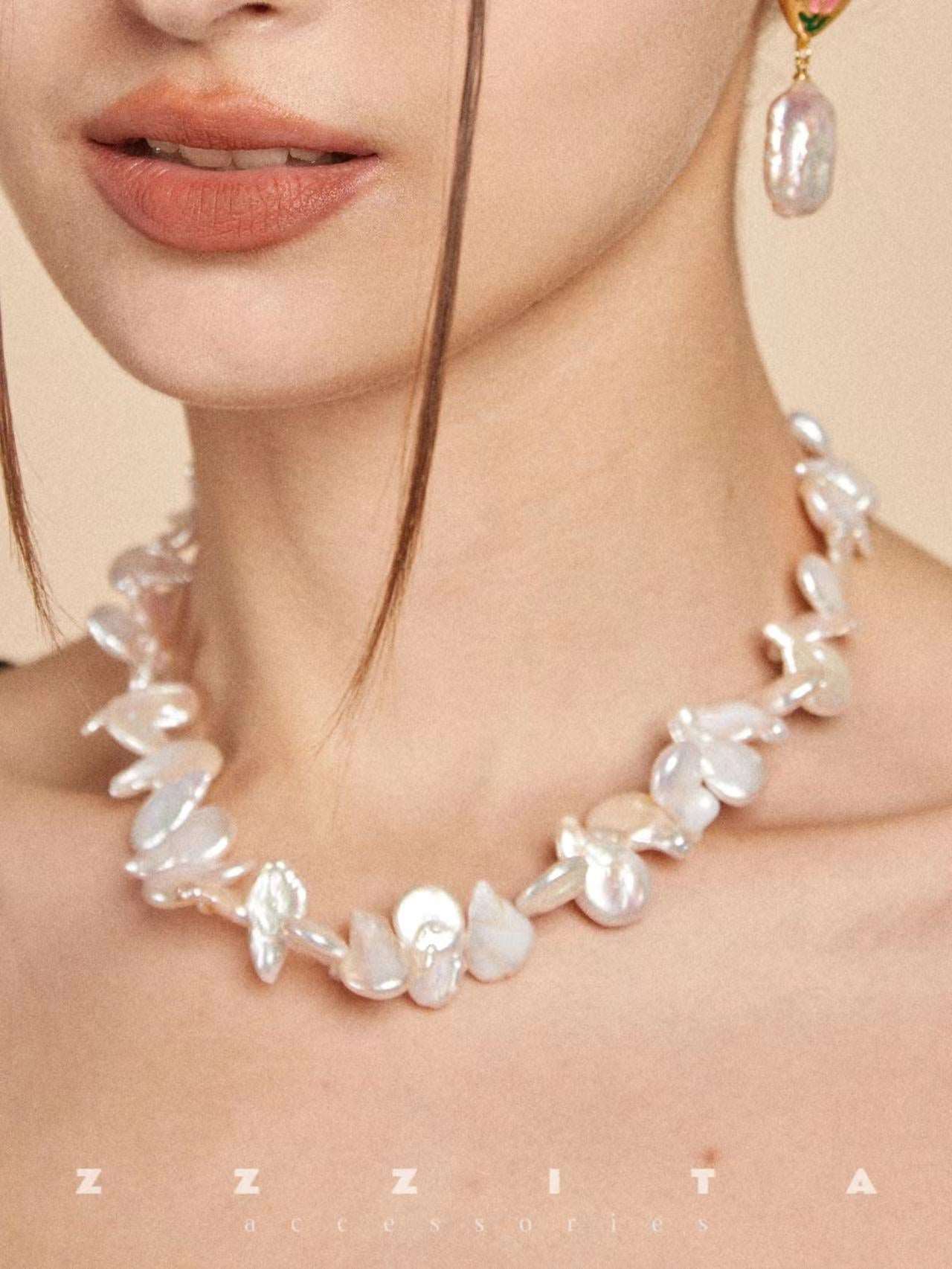 wearing Baroque Pearl Necklace