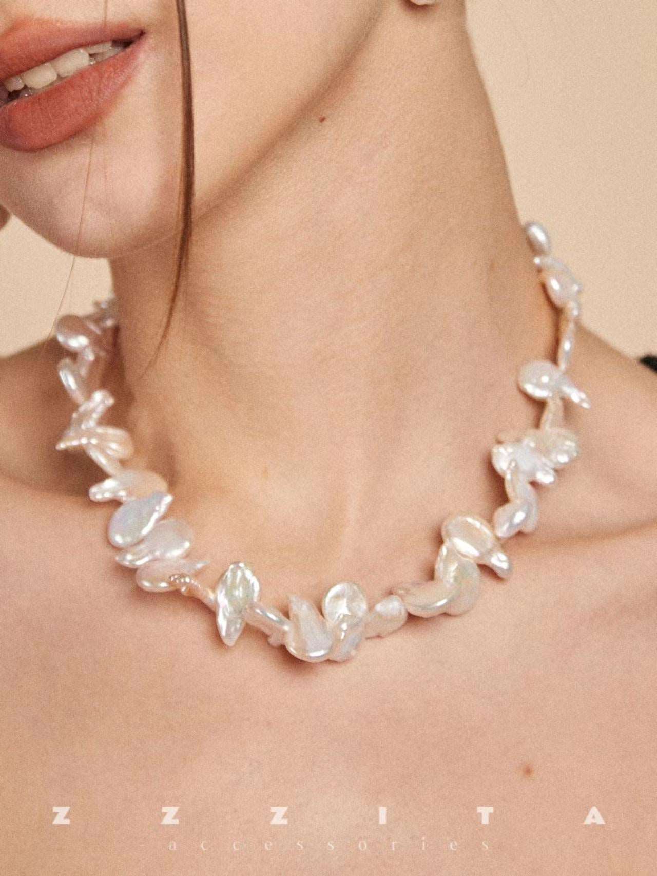 wearing Baroque Pearl Necklace