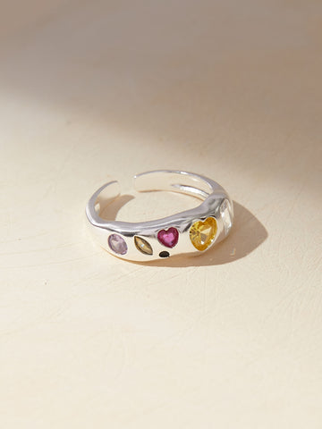 silver zircon ring with yellow heart zircon
