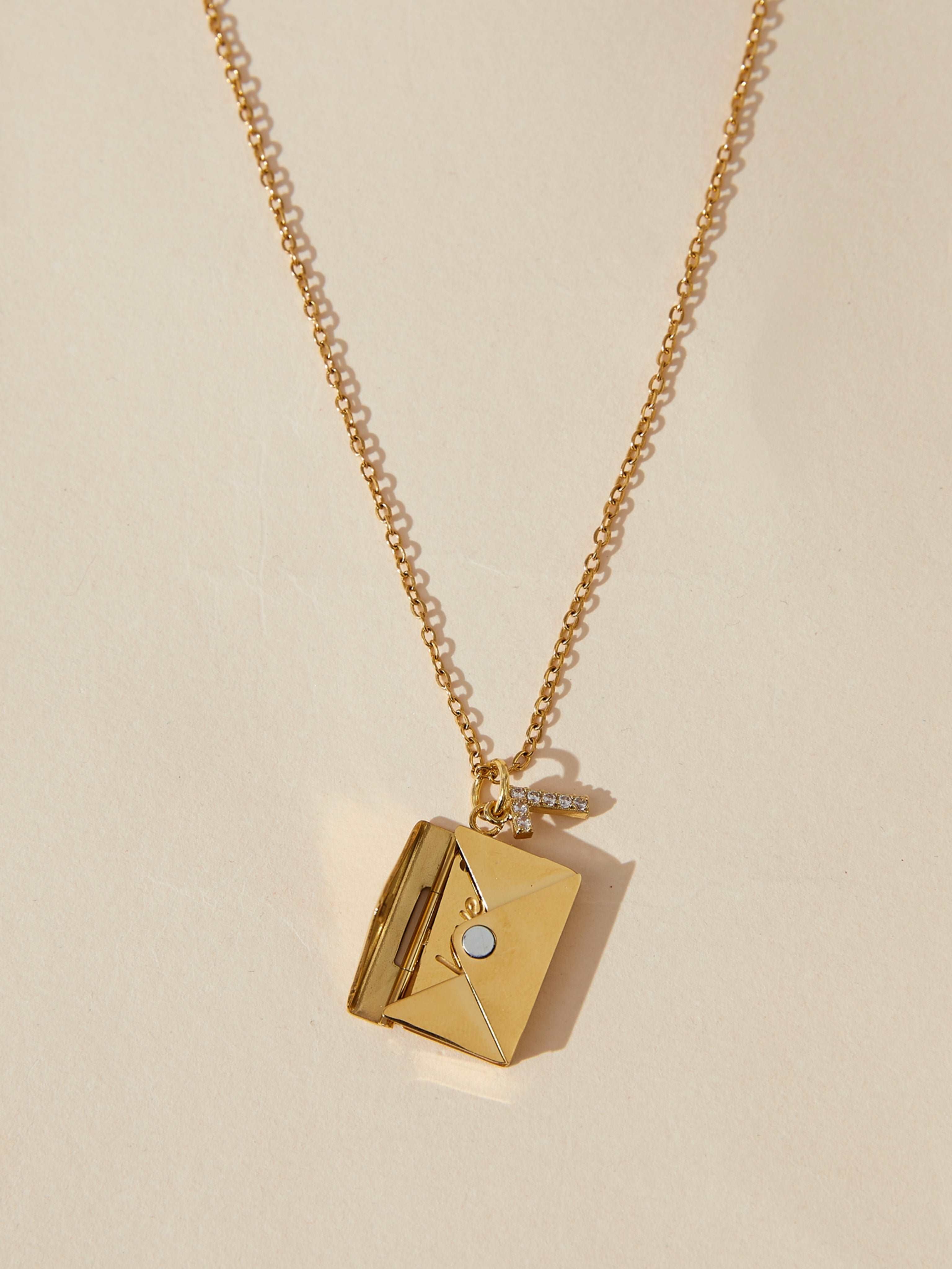 gold Custom Love U Envelope Necklace