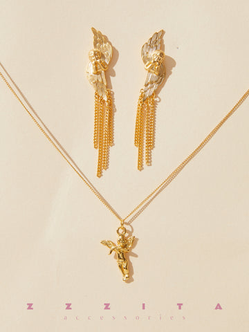 Cupid Angel Necklace and cupid tassel earrings