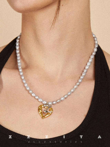 wearing Custom Grey Pearl Necklace