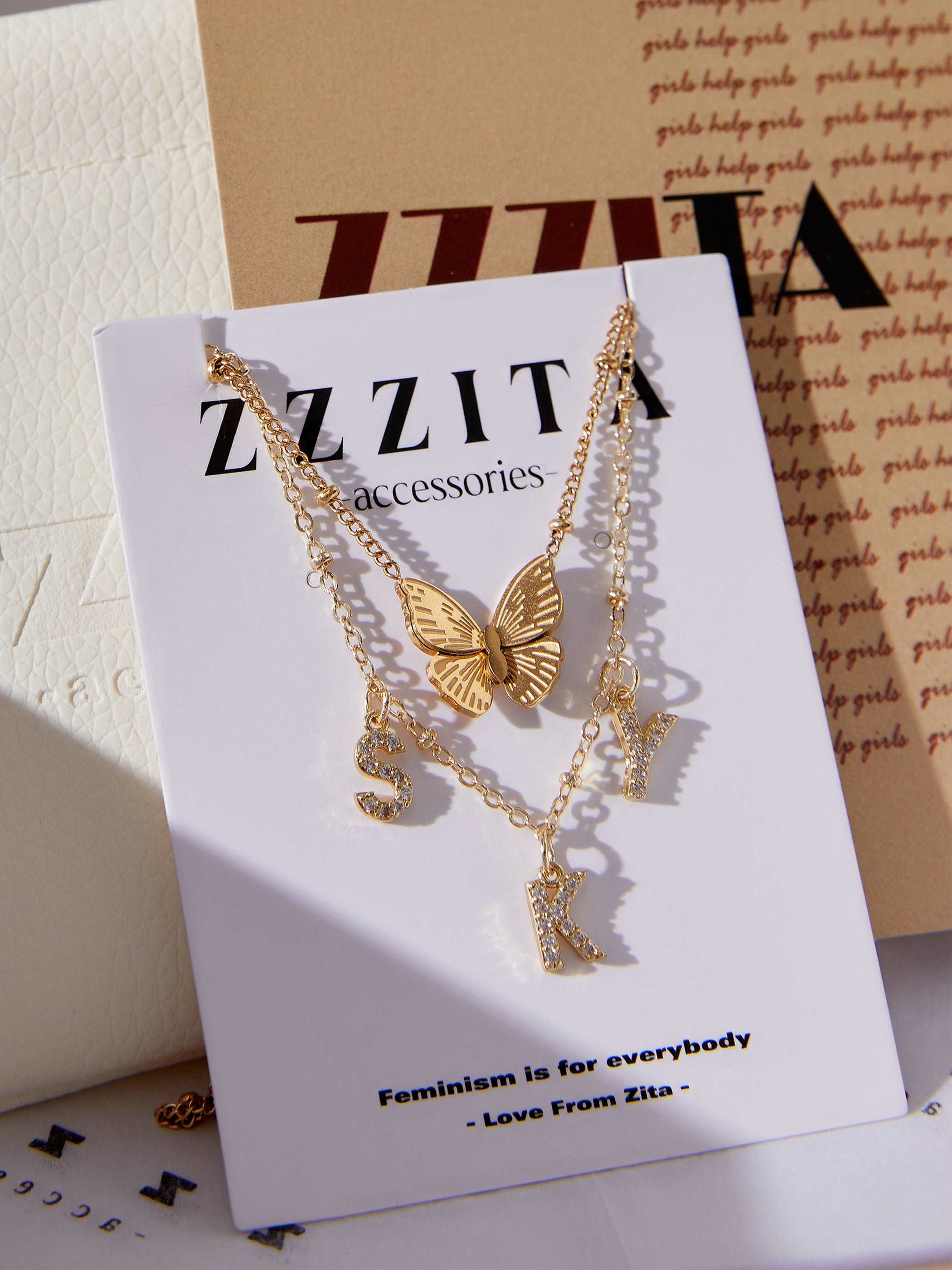 Custom Roxy Letter Necklace and gold butterfly necklace