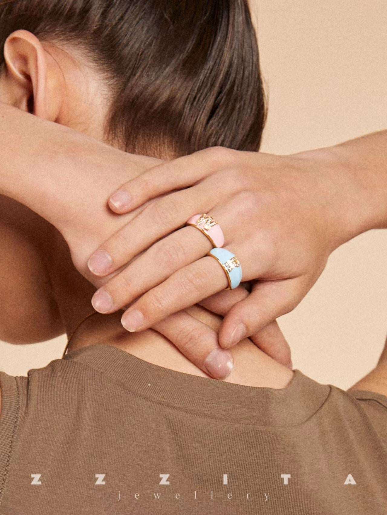 wearing Custom Sweetheart Initial Ring