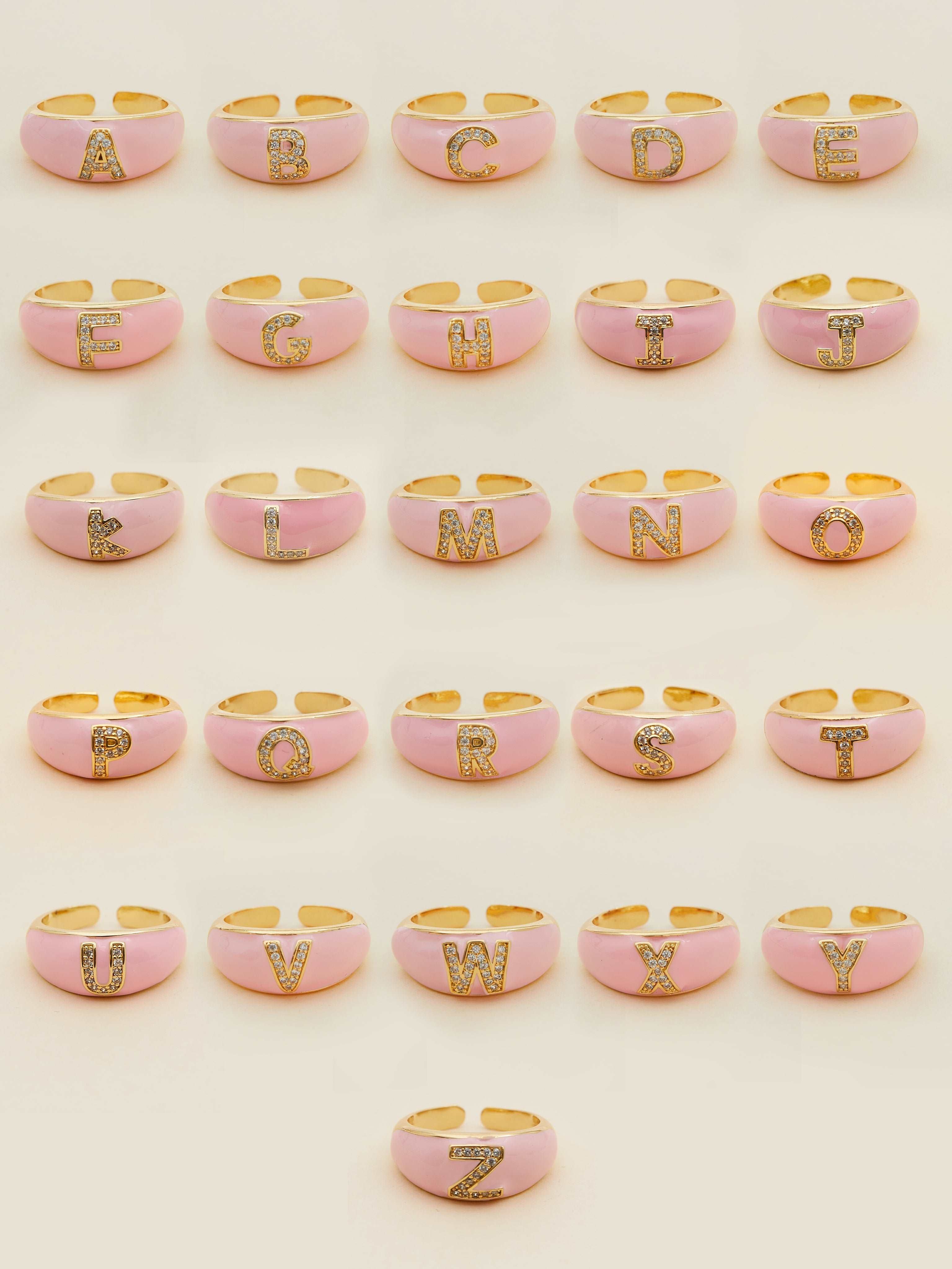 pink Custom Sweetheart Initial Rings