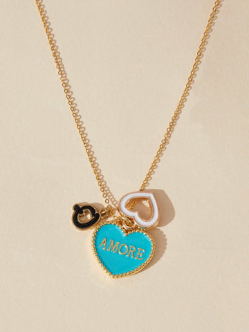 blue Custom Zora Double-heart Necklace