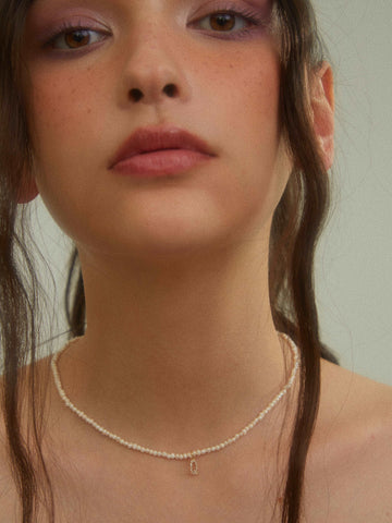 wearing Custom Glitter Initial Mini Pearl Necklace