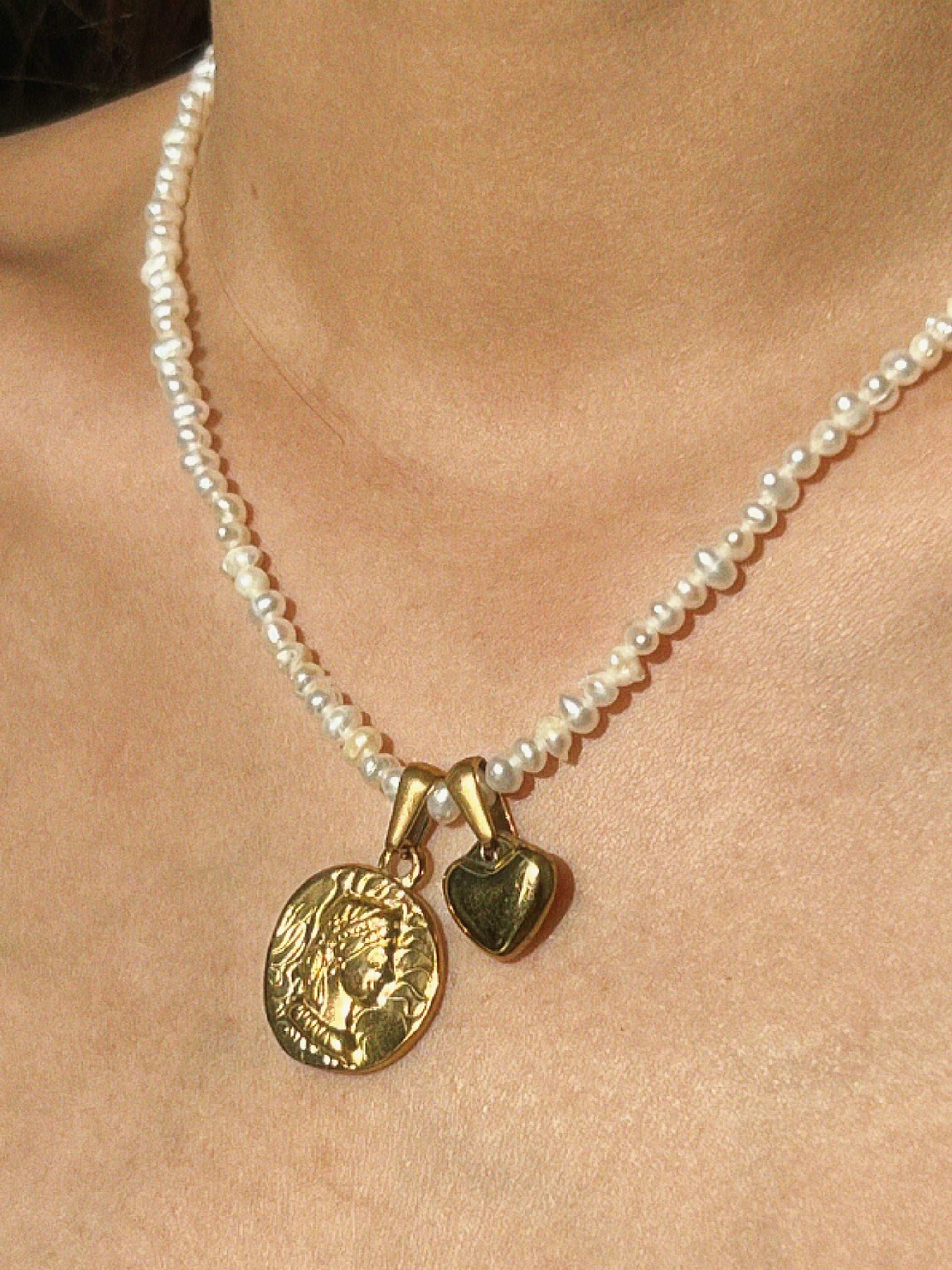 wearing Freya Pearl Necklace