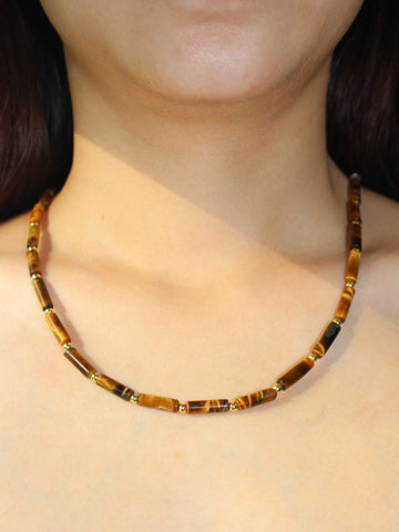wearing Handmade Cylindrical Bead Necklace