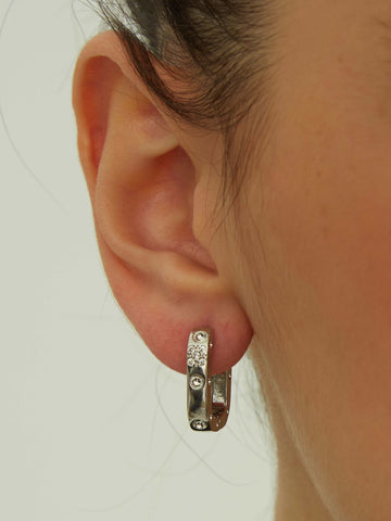 wearing Harper Square Earrings in silver