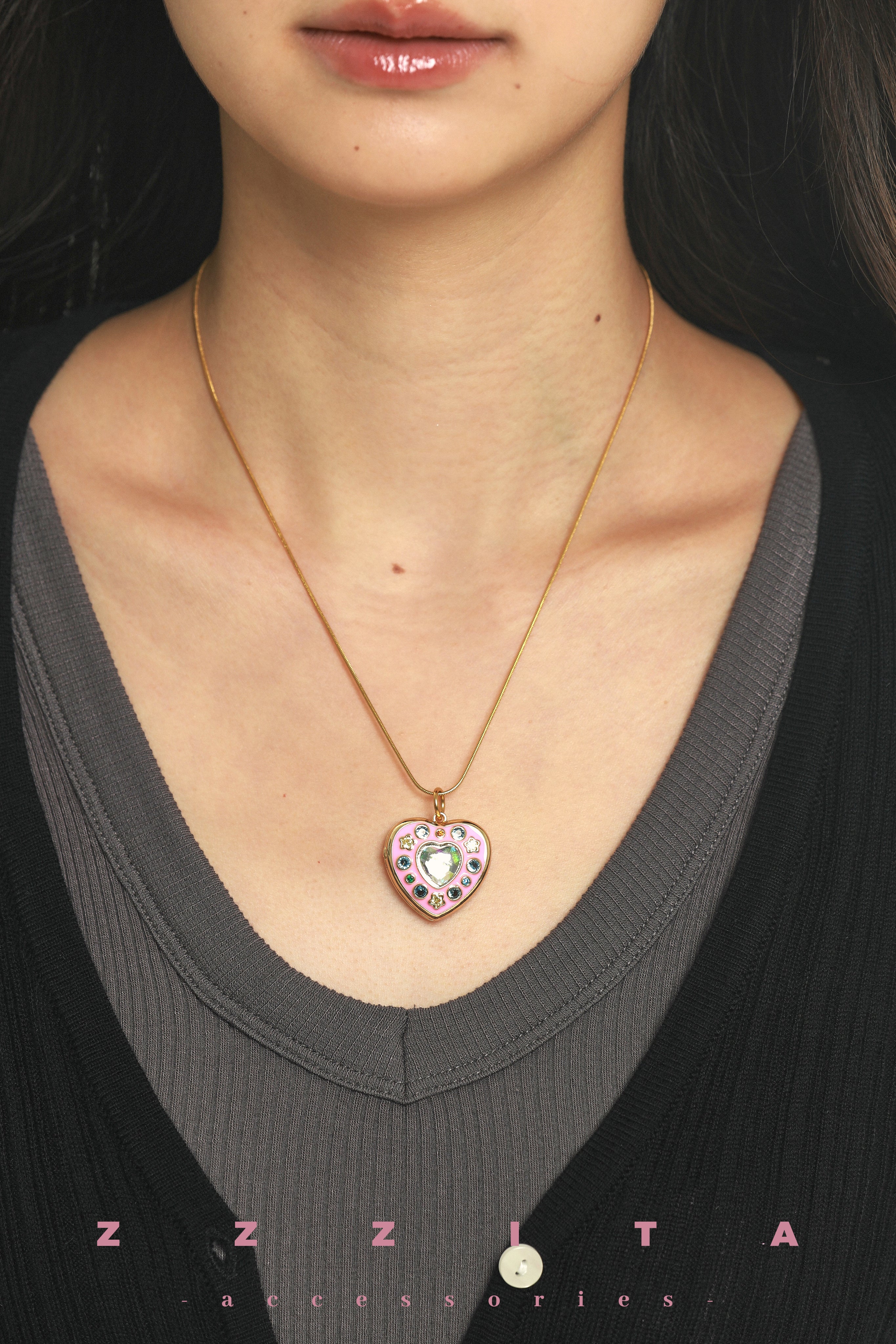 wearing Openable Heart Necklace