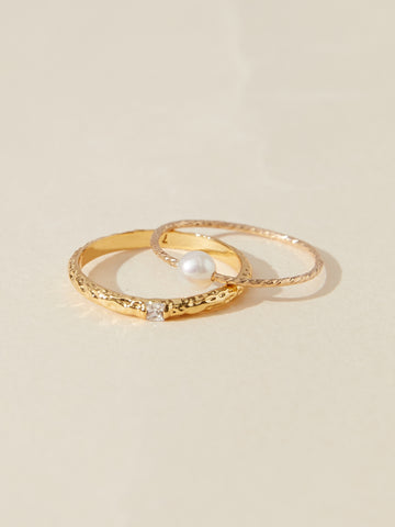 gold-plated silver Single Pearl Ring asnd thin gold ring