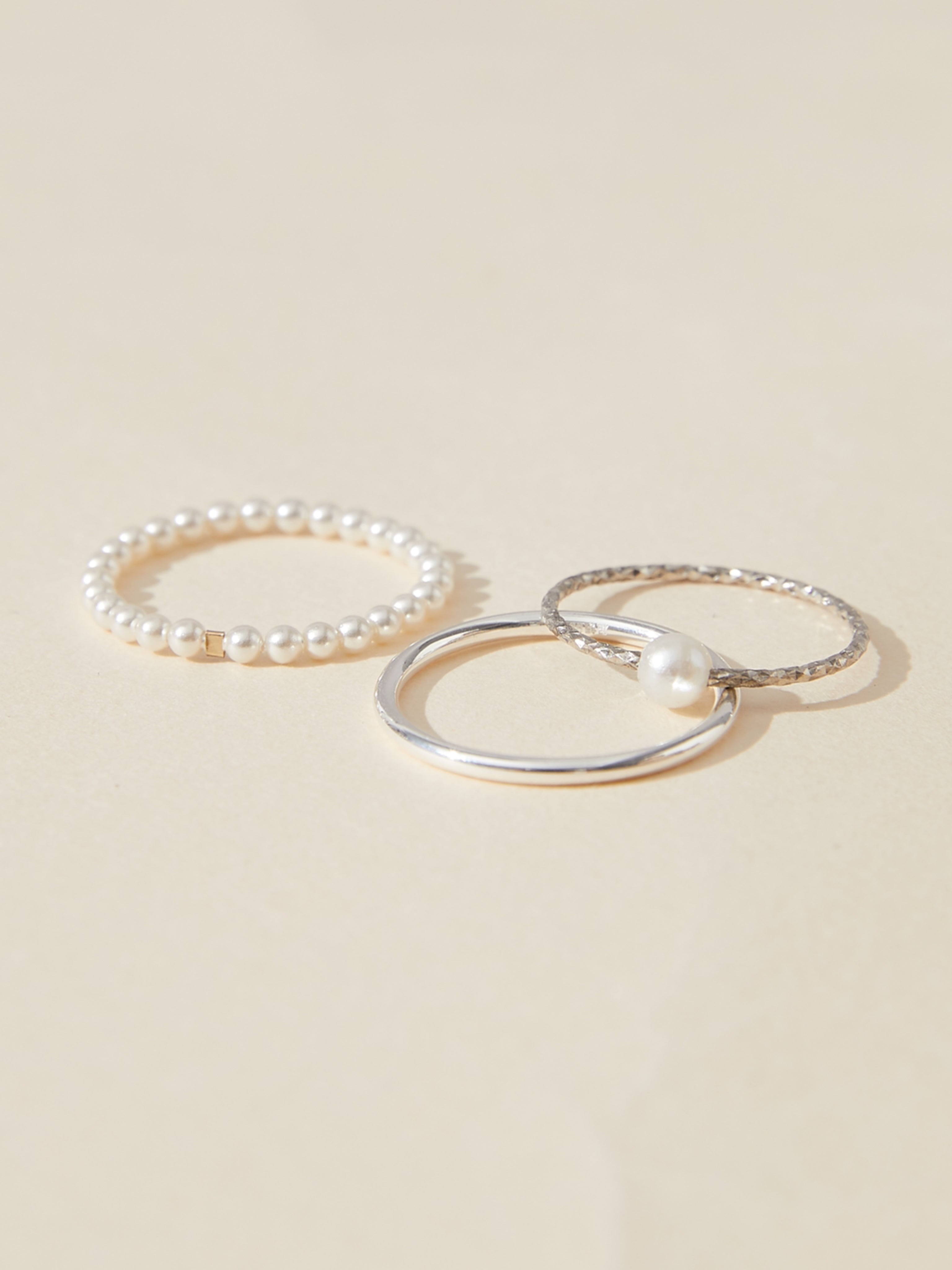 pearl beaded ring, single pearl ring and classic silver ring