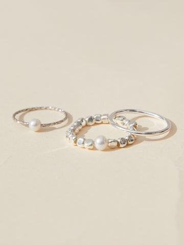 Single Pearl Ring, classic silver ring and Liza silver ring
